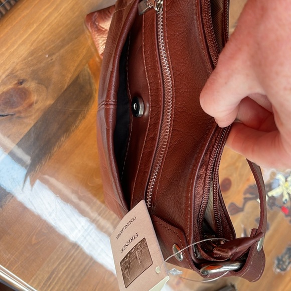 Women’s Leather Crossbody Bag Brown Made in Italy Firenze New - Picture 8 of 11